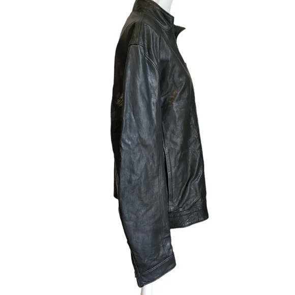 EUC Barney's COOP Lambskin Leather Mock Neck Zip Cuff Jacket